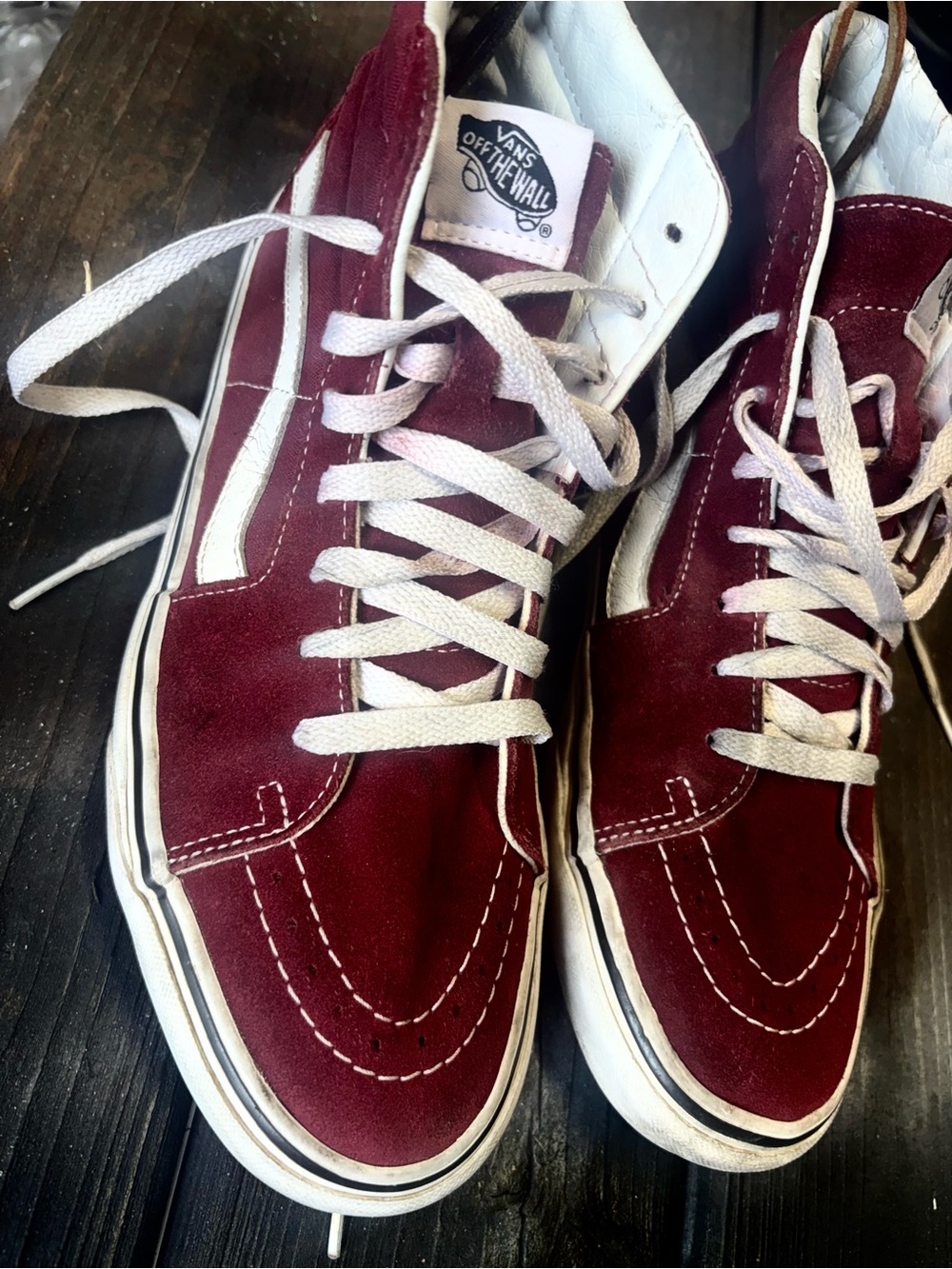 Vans Burgundy and White High-Top Suede Sneakers - Picture 2 of 7